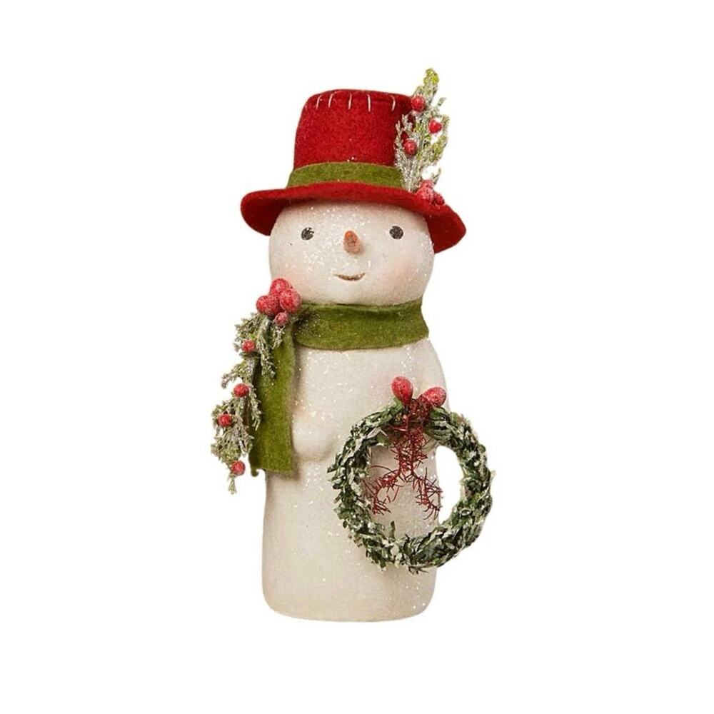 Bethany Lowe Michelle Allen Snowman With Wreath Christmas Figurine 6.5” NEW